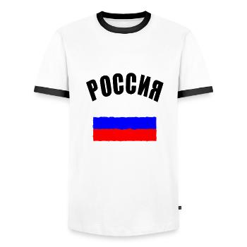 Russie T-shirt de football Russie drapeau - T-shirt contrasté Homme - blanc/noir - Devant - AI Model Female 172 light (172cm) & AI Model Male 178 dark (178cm)