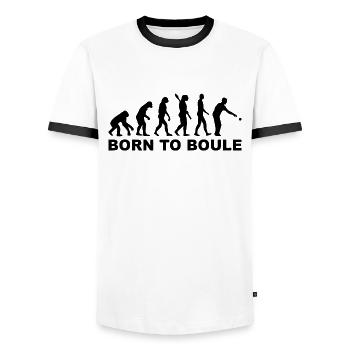 Cadeau Pétanque Humour Evolution Bouliste - T-shirt contrasté Homme - blanc/noir - Devant - AI Model Female 172 light (172cm) & AI Model Male 178 dark (178cm)