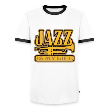 jazz is my life - T-shirt contrasté Homme - blanc/noir - Devant - AI Model Female 172 light (172cm) & AI Model Male 178 dark (178cm)