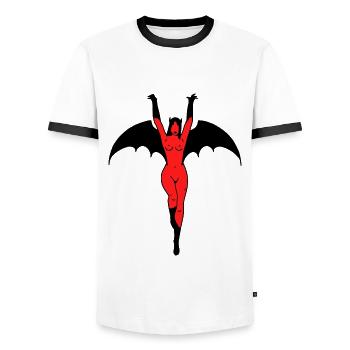 666 - T-shirt contrasté Homme - blanc/noir - Devant - AI Model Female 172 light (172cm) & AI Model Male 178 dark (178cm)