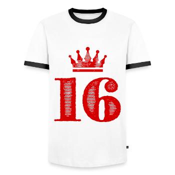 16 Zahl Krone - Männer Kontrast-T-Shirt - Weiß/Schwarz - Vorne - AI Model Female 172 light (172cm) & AI Model Male 178 dark (178cm)
