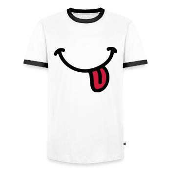 Smiley Grinsen Zunge - Männer Kontrast-T-Shirt - Weiß/Schwarz - Vorne - AI Model Female 172 light (172cm) & AI Model Male 178 dark (178cm)