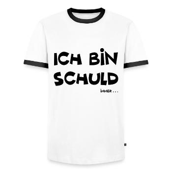 Ich bin schuld lustiger Spruch - Männer Kontrast-T-Shirt - Weiß/Schwarz - Vorne - AI Model Female 172 light (172cm) & AI Model Male 178 dark (178cm)