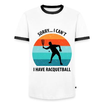 Racqueetball - Men's Ringer Shirt - white/black - Front - AI Model Female 172 light (172cm) & AI Model Male 178 dark (178cm)