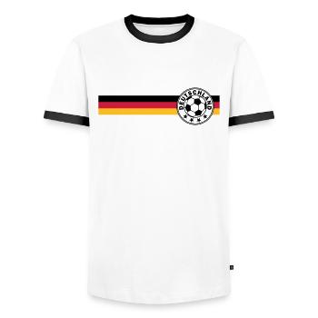 logo Football sur Deutschandfahne - T-shirt contrasté Homme - blanc/noir - Devant - AI Model Female 172 light (172cm) & AI Model Male 178 dark (178cm)