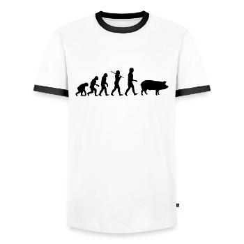 Evolution zum Schwein - Männer Kontrast-T-Shirt - Weiß/Schwarz - Vorne - AI Model Female 172 light (172cm) & AI Model Male 178 dark (178cm)