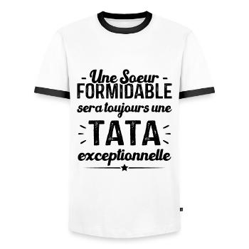 Une sœur formidable donne une tata exceptionnelle - T-shirt contrasté Homme - blanc/noir - Devant - AI Model Female 172 light (172cm) & AI Model Male 178 dark (178cm)