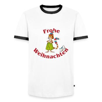 Pettersson & Findus Design Frohe Weihnachten - Männer Kontrast-T-Shirt - Weiß/Schwarz - Vorne - AI Model Female 172 light (172cm) & AI Model Male 178 dark (178cm)