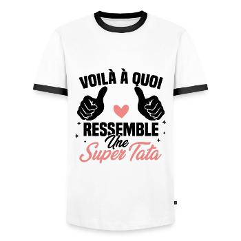 Voilà à quoi ressemble une super tata - T-shirt contrasté Homme - blanc/noir - Devant - AI Model Female 172 light (172cm) & AI Model Male 178 dark (178cm)