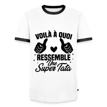 Voilà à quoi ressemble une super tata - T-shirt contrasté Homme - blanc/noir - Devant - AI Model Female 172 light (172cm) & AI Model Male 178 dark (178cm)