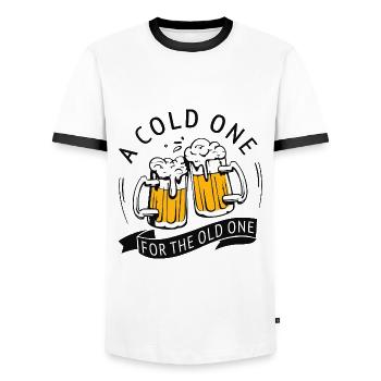 a cold one for the old one Bier Lustige Sprüche - Männer Kontrast-T-Shirt - Weiß/Schwarz - Vorne - AI Model Female 172 light (172cm) & AI Model Male 178 dark (178cm)