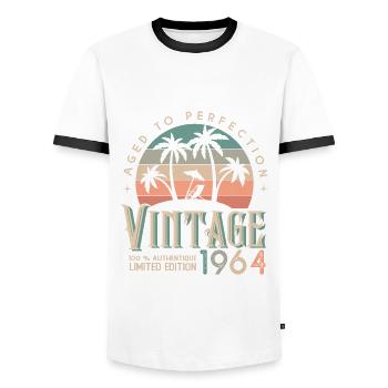 1964 Birthday Gift Born 1964 - Men's Ringer Shirt - white/black - Front - AI Model Female 172 light (172cm) & AI Model Male 178 dark (178cm)