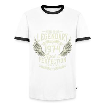 Legendary since 1974 Vintage Vintage Birthday - Men's Ringer Shirt - white/black - Front - AI Model Female 172 light (172cm) & AI Model Male 178 dark (178cm)