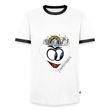 YoshiHeart - Edition 1 - Heart white - Men's Ringer Shirt - white/black - Front - AI Model Female 172 light (172cm) & AI Model Male 178 dark (178cm)