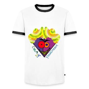 Crazy YoshiHeart - Edition 2 - Das verrückte Herz - Männer Kontrast-T-Shirt - Weiß/Schwarz - Vorne - AI Model Female 172 light (172cm) & AI Model Male 178 dark (178cm)