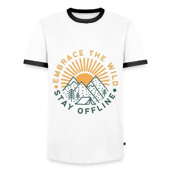 Umarmen Sie die Wildnis Bleiben Sie offline - Männer Kontrast-T-Shirt - Weiß/Schwarz - Vorne - AI Model Female 172 light (172cm) & AI Model Male 178 dark (178cm)