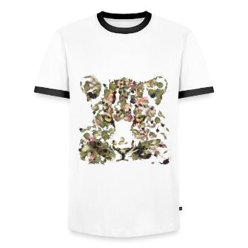 Portrait eines großen Leoparden - Männer Kontrast-T-Shirt - Weiß/Schwarz - Vorne - AI Model Female 172 light (172cm) & AI Model Male 178 dark (178cm)