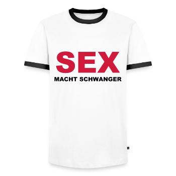 Sex macht schwanger - Männer Kontrast-T-Shirt - Weiß/Schwarz - Vorne - AI Model Female 172 light (172cm) & AI Model Male 178 dark (178cm)