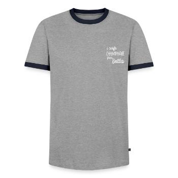 i safe ... from Bottles - Männer Kontrast-T-Shirt - Grau/Navy  - Vorne - AI Model Female 172 light (172cm) & AI Model Male 178 light (178cm)