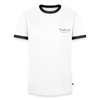 Papier - Bateau - T-shirt contrasté Homme - blanc/noir - Devant - AI Model Female 172 light (172cm) & AI Model Male 178 dark (178cm)