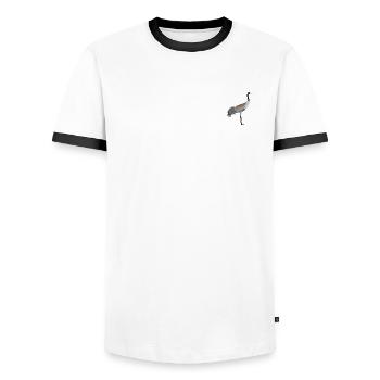 Kranich - Männer Kontrast-T-Shirt - Weiß/Schwarz - Vorne - AI Model Female 172 light (172cm) & AI Model Male 178 dark (178cm)