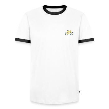 Mountain Bike Bicycle Graphic / Illustration - Men's Ringer Shirt - white/black - Front - AI Model Female 172 light (172cm) & AI Model Male 178 dark (178cm)