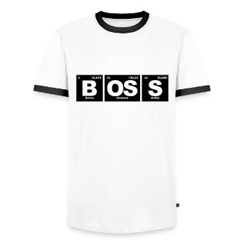 Patron - T-shirt contrasté Homme - blanc/noir - Devant - AI Model Female 172 light (172cm) & AI Model Male 178 dark (178cm)