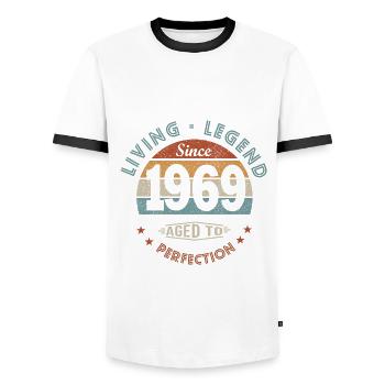 legend since 1969 Born in 1969 birthday 52 years - Men's Ringer Shirt - white/black - Front - AI Model Female 172 light (172cm) & AI Model Male 178 dark (178cm)