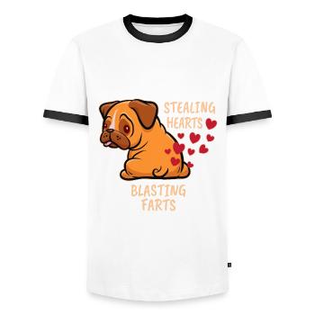 Stealing hearts blasting farts - Mops Furzen - Männer Kontrast-T-Shirt - Weiß/Schwarz - Vorne - AI Model Female 172 light (172cm) & AI Model Male 178 dark (178cm)