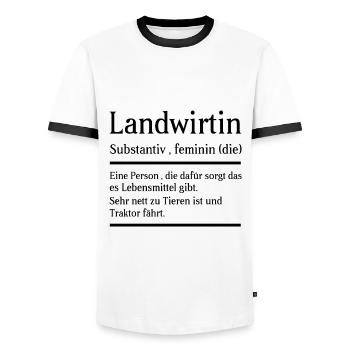 Landwirtin Bäuerin Definition Bedeutung Spruch - Männer Kontrast-T-Shirt - Weiß/Schwarz - Vorne - AI Model Female 172 light (172cm) & AI Model Male 178 dark (178cm)