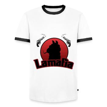 Lamafia (Lama-fia/La Mafia) - T-shirt contrasté Homme - blanc/noir - Devant - AI Model Female 172 light (172cm) & AI Model Male 178 dark (178cm)