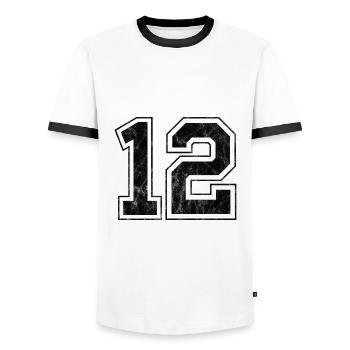 Anzahl 12 - Männer Kontrast-T-Shirt - Weiß/Schwarz - Vorne - AI Model Female 172 light (172cm) & AI Model Male 178 dark (178cm)