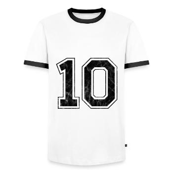 Number 10 - Men's Ringer Shirt - white/black - Front - AI Model Female 172 light (172cm) & AI Model Male 178 dark (178cm)
