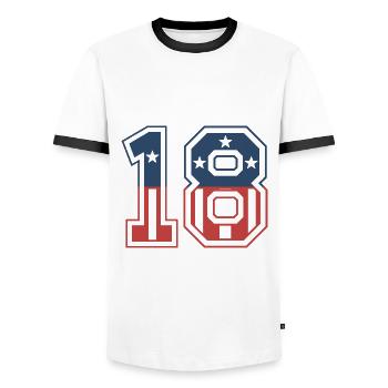 Numéro 18 États-Unis - T-shirt contrasté Homme - blanc/noir - Devant - AI Model Female 172 light (172cm) & AI Model Male 178 dark (178cm)