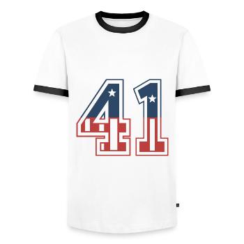 Number 41 USA - Men's Ringer Shirt - white/black - Front - AI Model Female 172 light (172cm) & AI Model Male 178 dark (178cm)