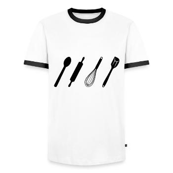 Outils de cuisson - T-shirt contrasté Homme - blanc/noir - Devant - AI Model Female 172 light (172cm) & AI Model Male 178 dark (178cm)