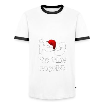 Christian Christmas Design Joy to the World - Men's Ringer Shirt - white/black - Front - AI Model Female 172 light (172cm) & AI Model Male 178 dark (178cm)