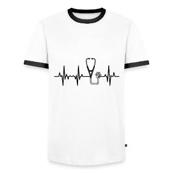 Stethoscope ECG Heart Line - Men's Ringer Shirt - white/black - Front - AI Model Female 172 light (172cm) & AI Model Male 178 dark (178cm)