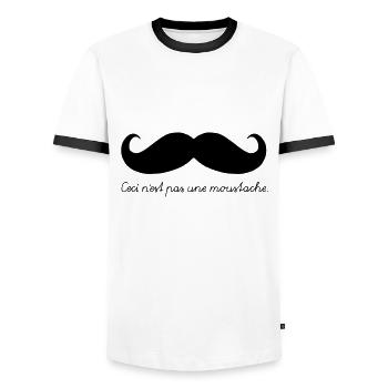 Ceci pas n'est juin moustache - T-shirt contrasté Homme - blanc/noir - Devant - AI Model Female 172 light (172cm) & AI Model Male 178 dark (178cm)