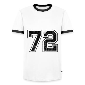 Number 72 - Men's Ringer Shirt - white/black - Front - AI Model Female 172 light (172cm) & AI Model Male 178 dark (178cm)