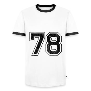Numéro 78 - T-shirt contrasté Homme - blanc/noir - Devant - AI Model Female 172 light (172cm) & AI Model Male 178 dark (178cm)