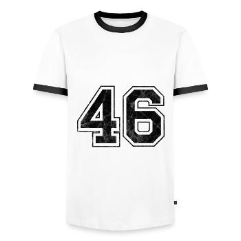 Number 46 - Men's Ringer Shirt - white/black - Front - AI Model Female 172 light (172cm) & AI Model Male 178 dark (178cm)