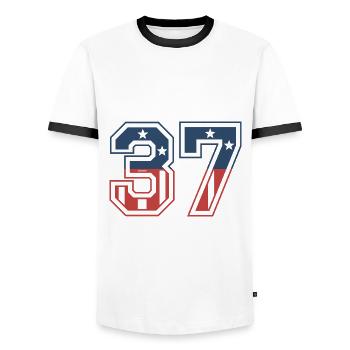 Number 37 USA - Men's Ringer Shirt - white/black - Front - AI Model Female 172 light (172cm) & AI Model Male 178 dark (178cm)