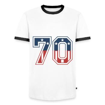 Number 70 USA - Men's Ringer Shirt - white/black - Front - AI Model Female 172 light (172cm) & AI Model Male 178 dark (178cm)