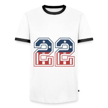 Numéro 22 États-Unis - T-shirt contrasté Homme - blanc/noir - Devant - AI Model Female 172 light (172cm) & AI Model Male 178 dark (178cm)
