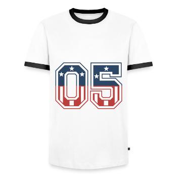 Number 05 USA - Men's Ringer Shirt - white/black - Front - AI Model Female 172 light (172cm) & AI Model Male 178 dark (178cm)
