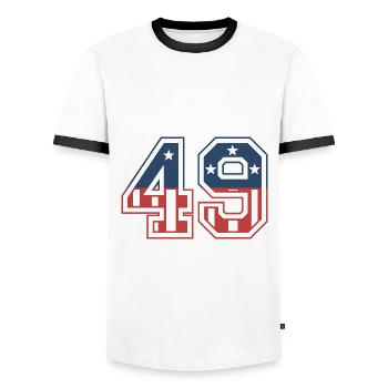 Number 49 USA - Men's Ringer Shirt - white/black - Front - AI Model Female 172 light (172cm) & AI Model Male 178 dark (178cm)