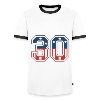 Number 30 USA - Men's Ringer Shirt - white/black - Front - AI Model Female 172 light (172cm) & AI Model Male 178 dark (178cm)