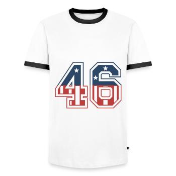 Number 46 USA - Men's Ringer Shirt - white/black - Front - AI Model Female 172 light (172cm) & AI Model Male 178 dark (178cm)