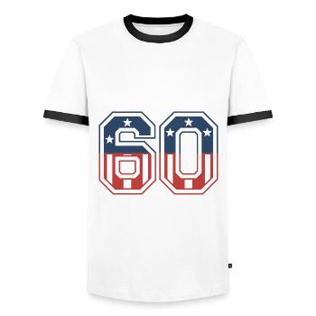 Number 60 USA - Men's Ringer Shirt - white/black - Front - AI Model Female 172 light (172cm) & AI Model Male 178 dark (178cm)